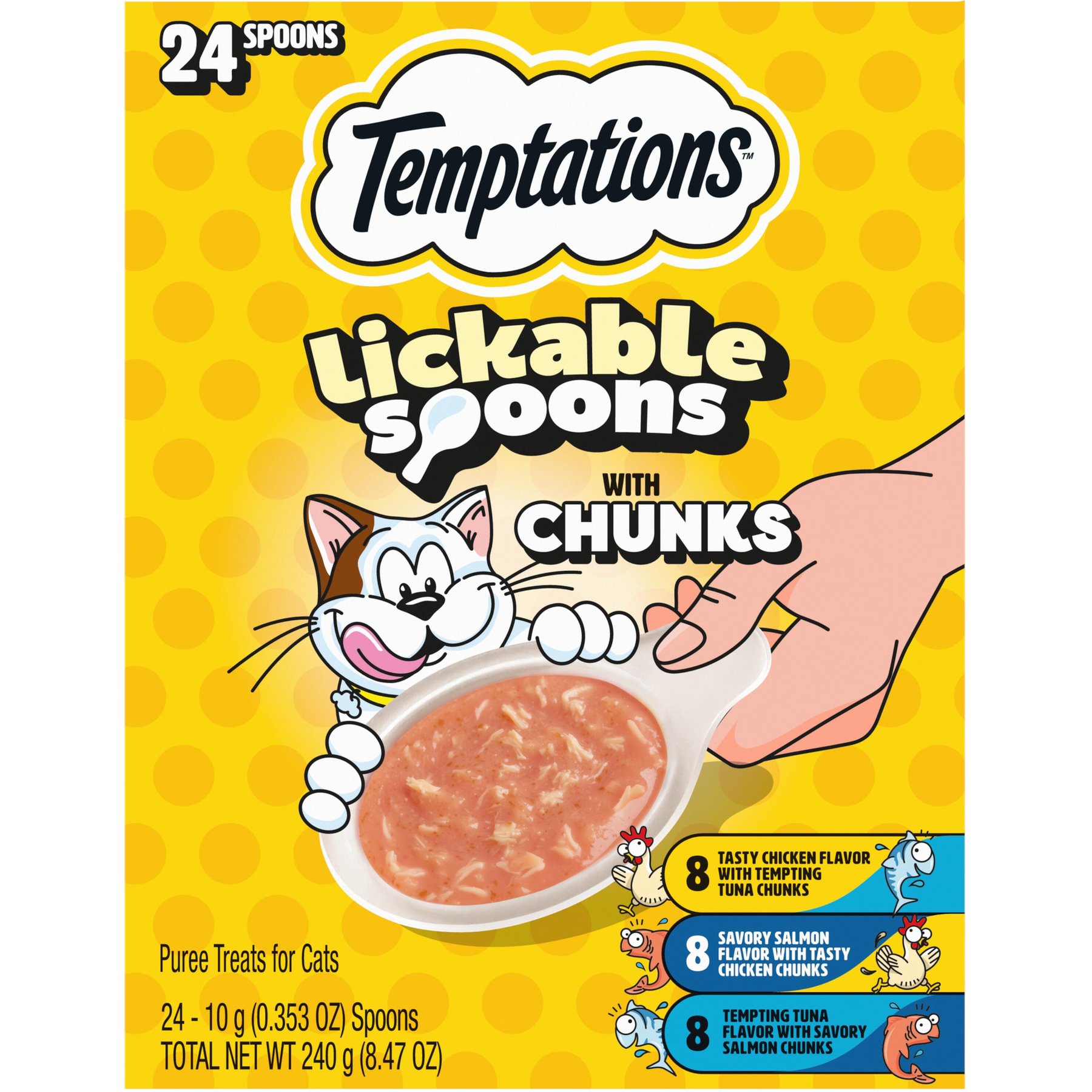 Temptations Lickable Spoons Variety Pack Chicken, Salmon & Tuna Lickable Cat Treats, 24 count