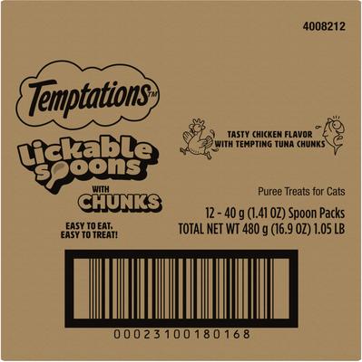 Show full view: Temptations Lickable Spoons Chicken Flavor with Tuna Chunks Lickable Cat Treats, 1.4-oz spoon, 4 count slide 3 of 10