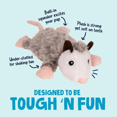 Show full view: GoDog Flatz Opossum Squeaky Plush Dog Toy, Gray, Large slide 2 of 8