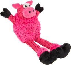 GoDog Checkers Skinny Pig Squeaker Dog Toy, Pink, Small
