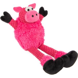 GoDog Checkers Skinny Pig Squeaker Dog Toy, Pink, Small