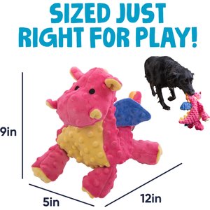 GoDog Dragons Chew Guard Squeaky Plush Dog Toy, Coral, Large