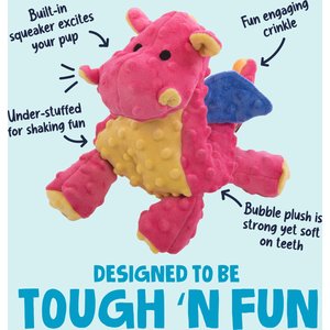 GoDog Dragons Chew Guard Squeaky Plush Dog Toy, Coral, Large