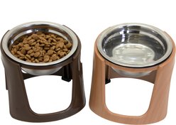 SportPet Designs Raised Stainless Steel Food Dog Bowl, Brown, Small