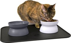 Kitty City Raised Cat Bowls & Placemat Combo, Multi, Medium