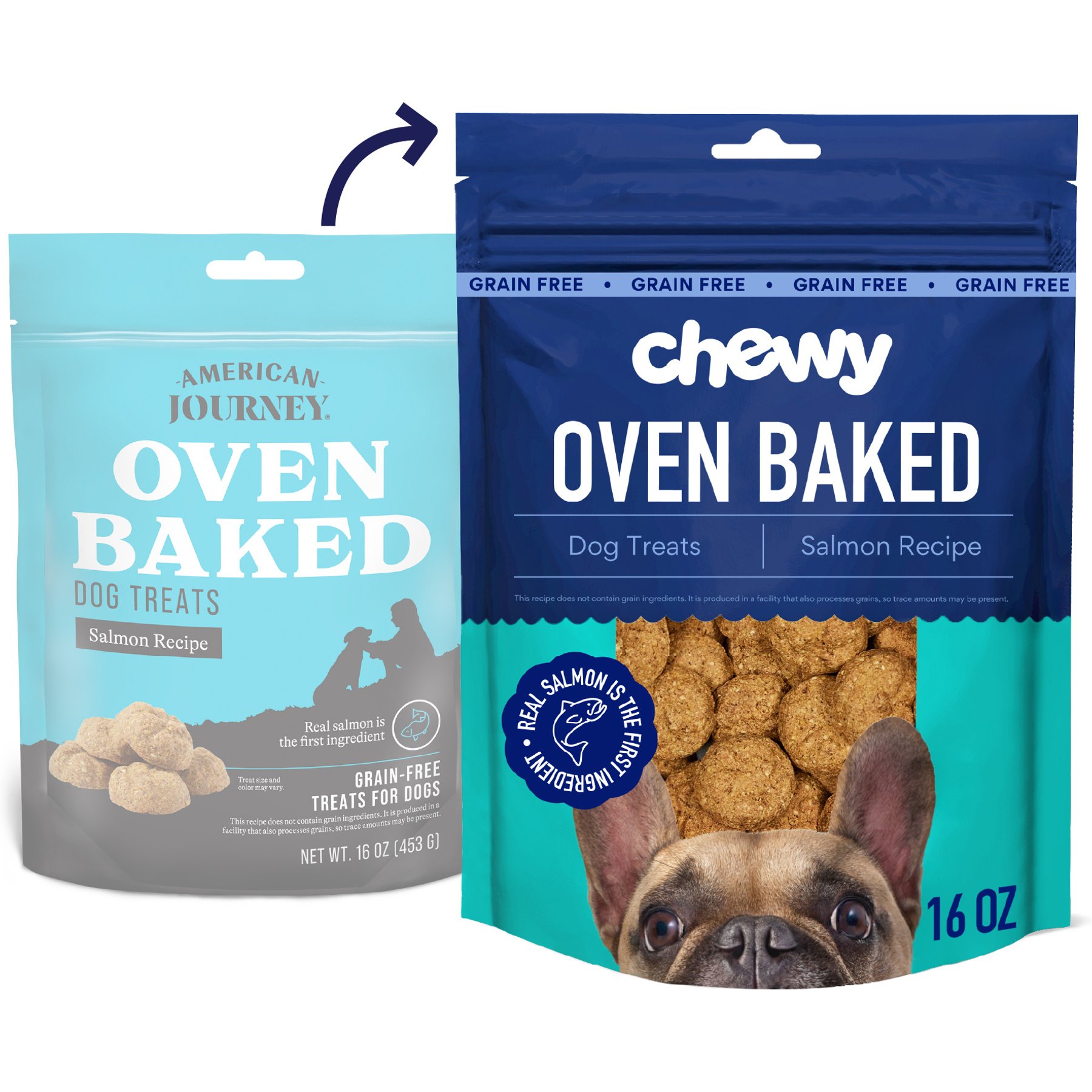 Chewy Made Salmon Recipe Grain-Free Oven Baked Biscuit Dog Treats (FORMERLY AMERICAN JOURNEY), 16-oz bag