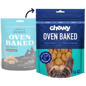 Chewy Made Salmon Recipe Grain-Free Oven Baked Biscuit Dog Treats (FORMERLY AMERICAN JOURNEY), 16-oz bag