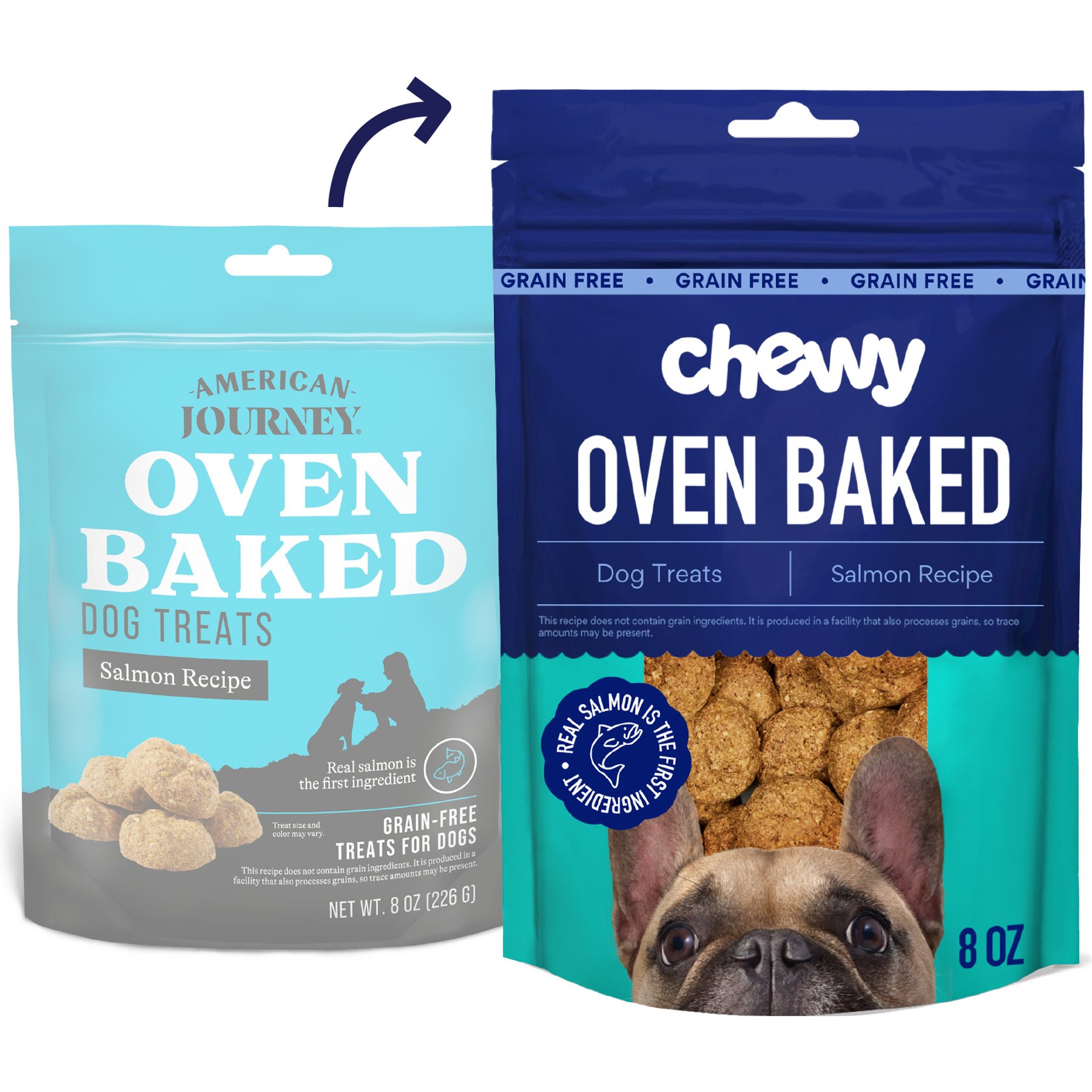Chewy Made Salmon Recipe Grain-Free Oven Baked Biscuit Dog Treats (FORMERLY AMERICAN JOURNEY), 8-oz bag