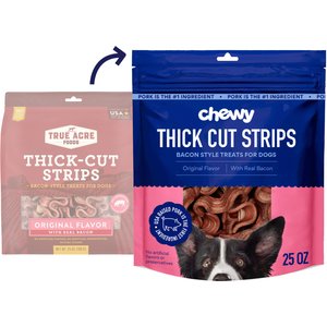 Chewy Made Thick Cut Strips with Real Bacon Dog Treats (FORMERLY TRUE ACRE FOODS), 25-oz bag