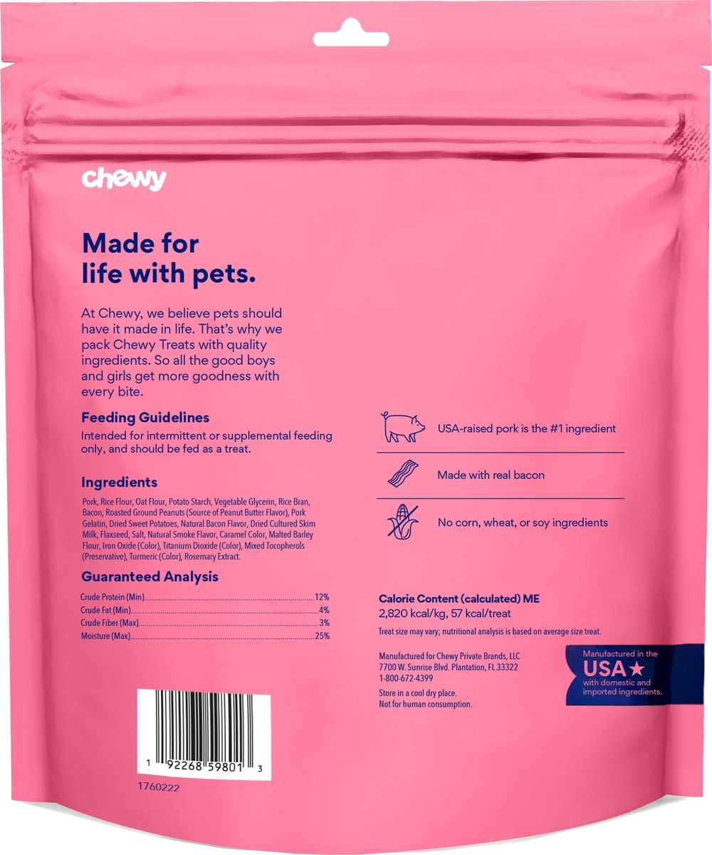Chewe CHEWY MADE Thick Cut Strips with Real Bacon and Peanut Butter Flavor ...