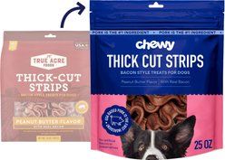 Chewy Made Thick Cut Strips with Real Bacon and Peanut Butter Flavor Dog Treats (FORMERLY TRUE ACRE FOODS), 25-oz bag