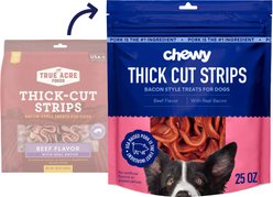 Chewy Made Thick Cut Strips with Real Bacon and Beef Dog Treats (FORMERLY TRUE ACRE FOODS), 25-oz bag