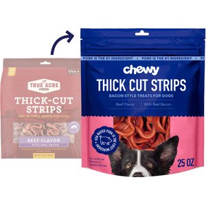 Chewy Made Thick Cut Strips with Real Bacon and Beef Dog Treats (FORMERLY TRUE ACRE FOODS), 25-oz bag