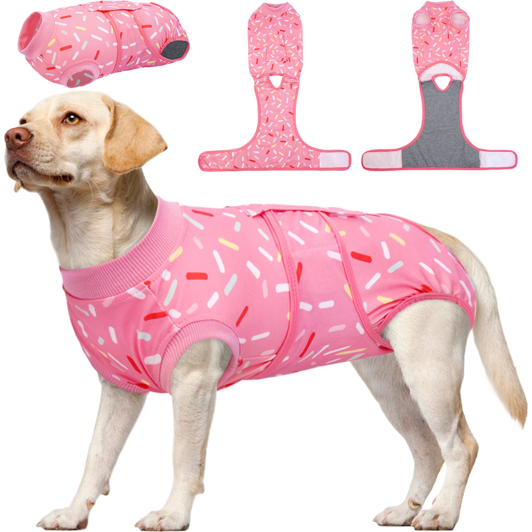 Kuoser Pink Pattern Dog Recovery Suit, Large