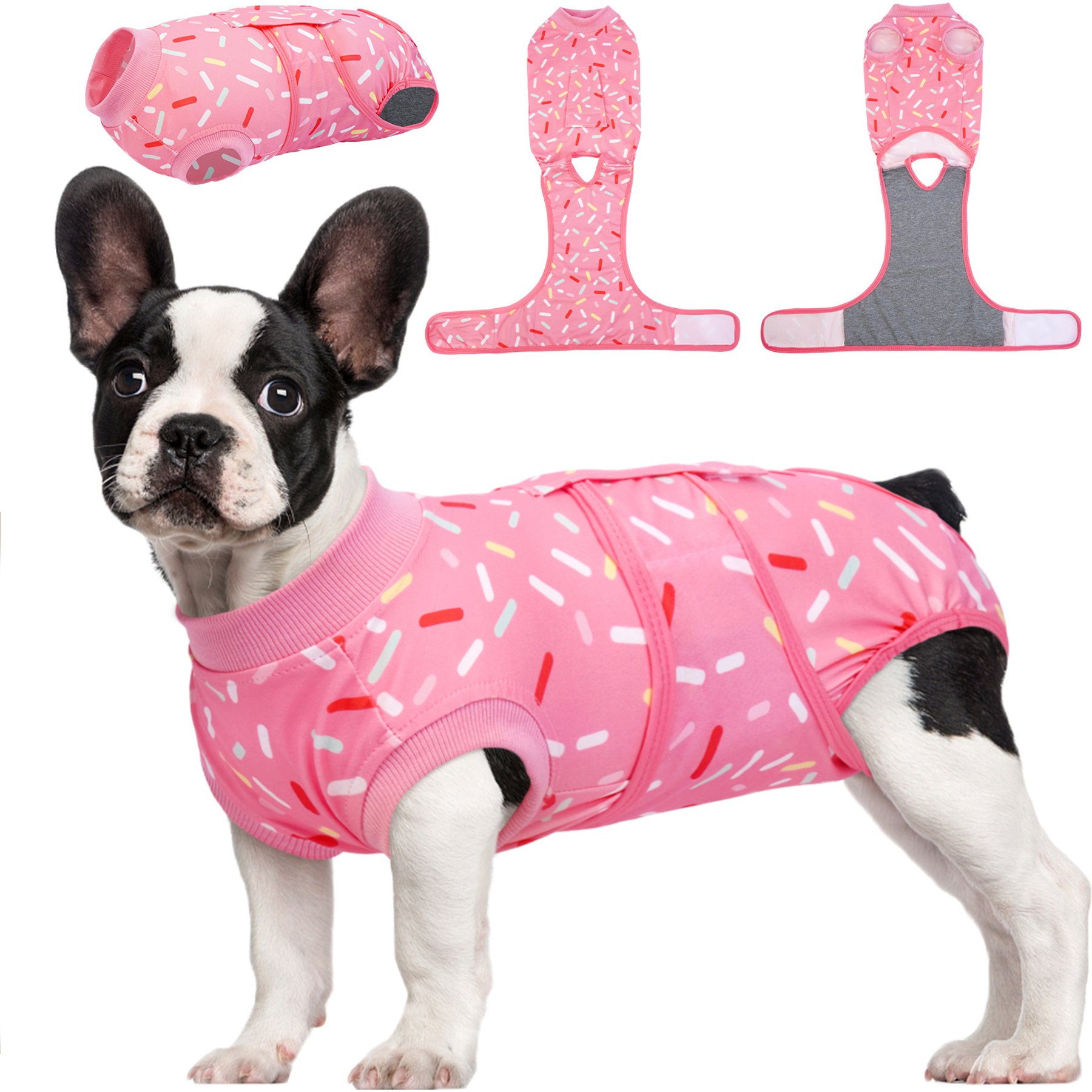 Kuoser Pink Pattern Dog Recovery Suit, Small