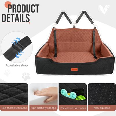 Show full view: WOOAIDAGG Memory Foam Cushion & Non-Slip Base Dog Car Seat with Washable Cover & Safety Straps, 28 x 18 x 12-in, Black/Brown slide 3 of 6