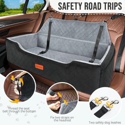Lealchum Memory Foam Cushion & Non-Slip Base Dog Car Seat with Washable Cover & Safety Straps, 28 x 18 x 12-in, Black/Grey slide 2 of 6
