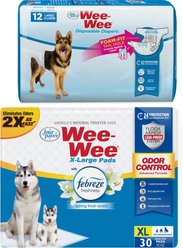 Wee-Wee Disposable Doggie Diapers, Large/X-Large, 12 count + Odor Control Dog Pee Pads, X-Large, 30 count