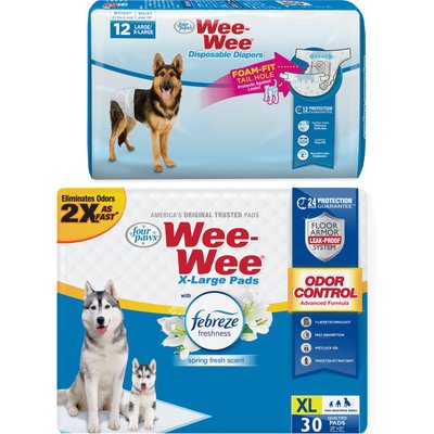 Wee-Wee Wee-Wee Disposable Doggie Diapers, Large/X-Large, 12 count + Odor Control Dog Pee Pads, X-Large, 30 count