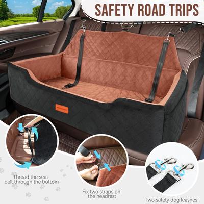 Show full view: WOOAIDAGG Memory Foam Cushion & Non-Slip Base Dog Car Seat with Washable Cover & Safety Straps, 28 x 18 x 12-in, Black/Brown slide 5 of 6