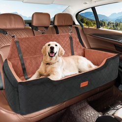 WOOAIDAGG Memory Foam Cushion & Non-Slip Base Dog Car Seat with Washable Cover & Safety Straps, 28 x 18 x 12-in, Black/Brown