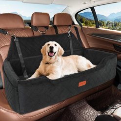 Lealchum Memory Foam Cushion & Non-Slip Base Dog Car Seat with Washable Cover & Safety Straps, 28 x 18 x 12-in, Black