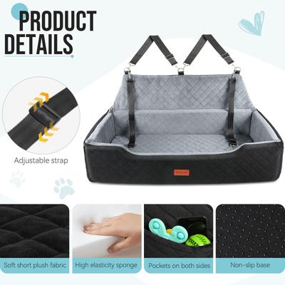 Show full view: WOOAIDAGG Memory Foam Cushion & Non-Slip Base Dog Car Seat with Washable Cover & Safety Straps, 28 x 18 x 12-in, Black/Grey slide 3 of 6