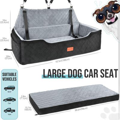 Show full view: WOOAIDAGG Memory Foam Cushion & Non-Slip Base Dog Car Seat with Washable Cover & Safety Straps, 28 x 18 x 12-in, Black/Grey slide 2 of 6
