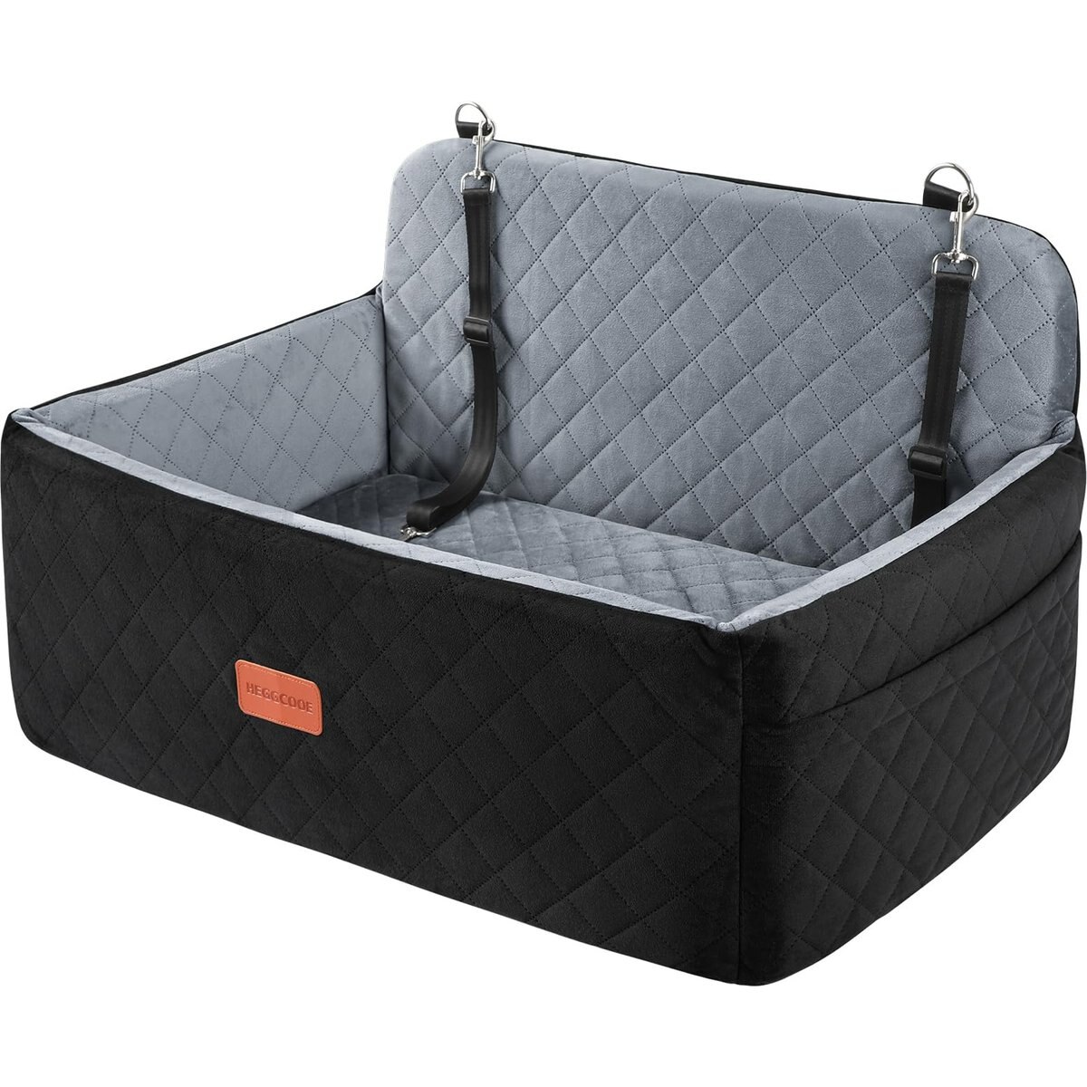 NEEZUKAR Travel Dog Car Booster Seat with Thick Cushion & 2 Safety Leashes, 29.5 x 20 x 20-in, Black/Grey