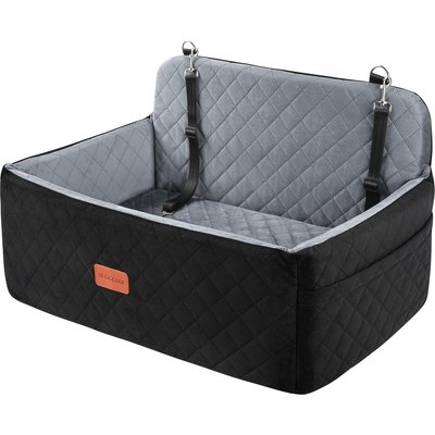 NEEZUKAR NEEZUKAR Travel Dog Car Booster Seat with Thick Cushion & 2 Safety Leashes, 29.5 x 20 x 20-in, Black/Grey