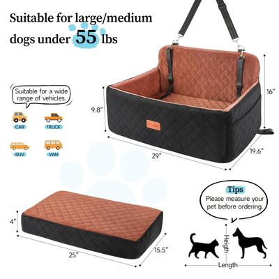 Show full view: NEEZUKAR Travel Dog Car Booster Seat with Thick Cushion & 2 Safety Leashes, 29.5 x 20 x 20-in, Black/Brown slide 3 of 6