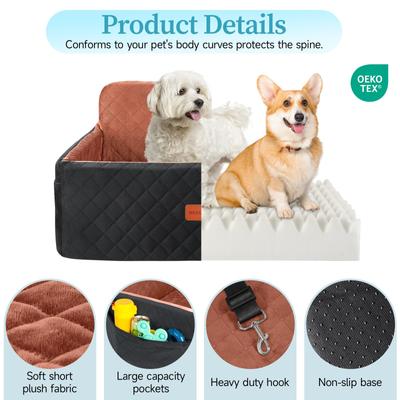 Show full view: NEEZUKAR Travel Dog Car Booster Seat with Thick Cushion & 2 Safety Leashes, 29.5 x 20 x 20-in, Black/Brown slide 4 of 6