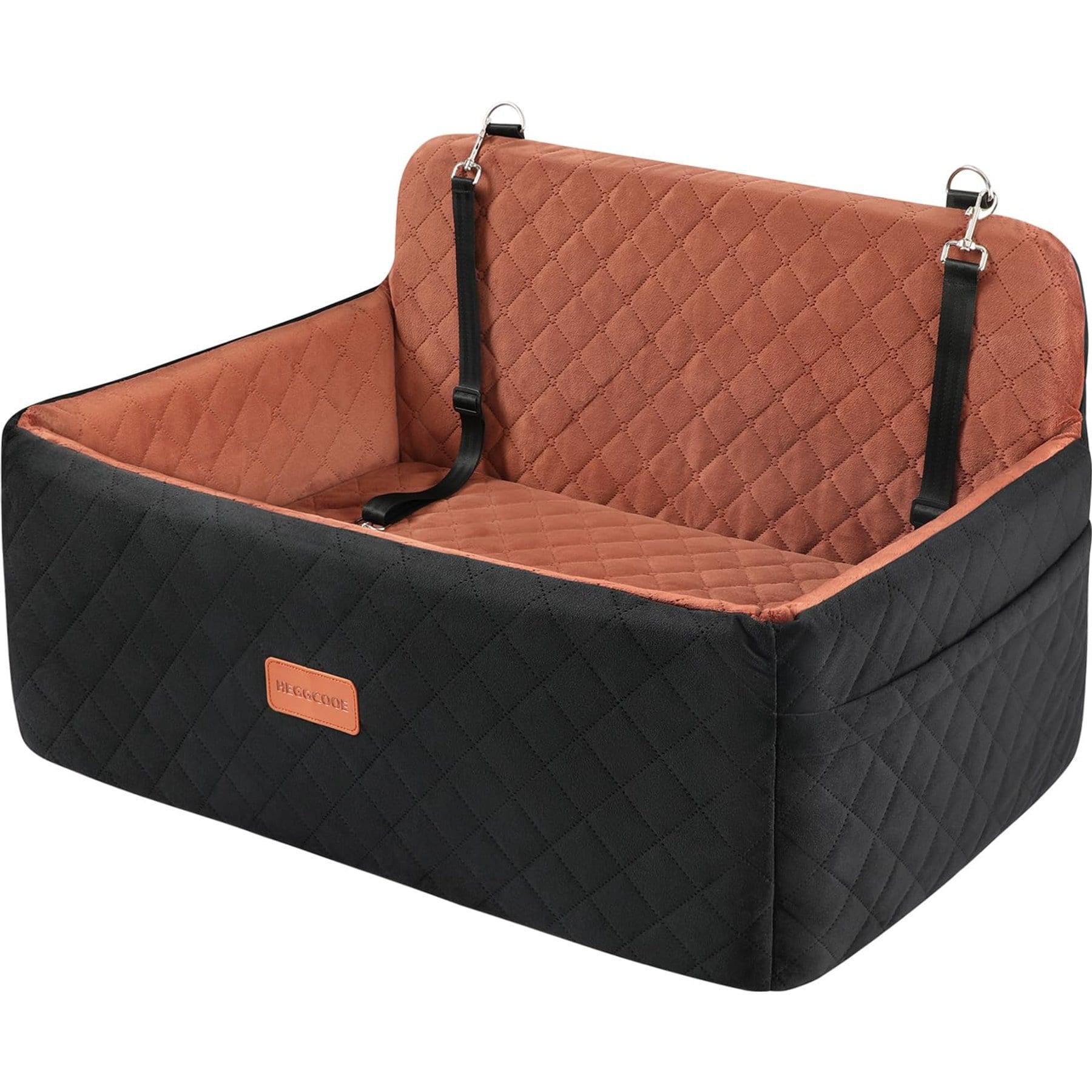 NEEZUKAR Travel Dog Car Booster Seat with Thick Cushion & 2 Safety Leashes, 29.5 x 20 x 20-in, Black/Brown