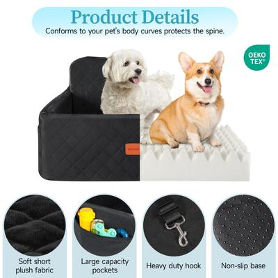 Show full view: NEEZUKAR Travel Dog Car Booster Seat with Thick Cushion & 2 Safety Leashes, 29.5 x 20 x 20-in, Black slide 4 of 6