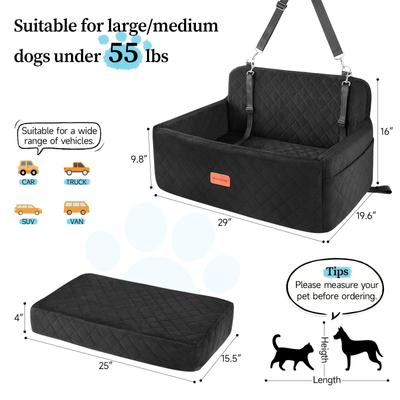 Show full view: NEEZUKAR Travel Dog Car Booster Seat with Thick Cushion & 2 Safety Leashes, 29.5 x 20 x 20-in, Black slide 3 of 6