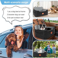 XIEEAOZEE Thick Cushion, Detachable & Washable Dog Car Booster Seat with Storage Pockets, 28.5 x 20.5 x 20.5-in, Black/Grey slide 2 of 6