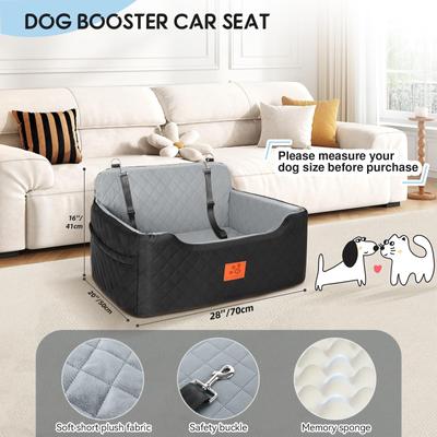Show full view: XIEEAOZEE Thick Cushion, Detachable & Washable Dog Car Booster Seat with Storage Pockets, 28.5 x 20.5 x 20.5-in, Black/Grey slide 3 of 6