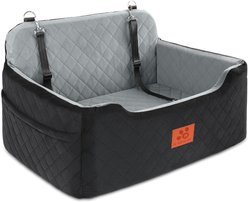 XIEEAOZEE Thick Cushion, Detachable & Washable Dog Car Booster Seat with Storage Pockets, 28.5 x 20.5 x 20.5-in, Black/Grey