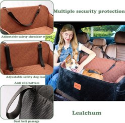 Lealchum Soft Fabric Bed Filling Memory Foam Dog Car Seat with 2 Clip-On Safety Leashes & 2 Pockets, 30 x 18 x 16-in, Black slide 2 of 6