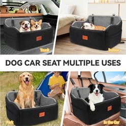 Lealchum Soft Fabric Bed Filling Memory Foam Dog Car Seat with 2 Clip-On Safety Leashes & 2 Pockets, 30 x 18 x 16-in, Black/Gray slide 2 of 7