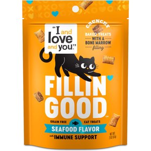 I and Love and You Fillin Good Seafood Flavor with Immune Support Grain-Free Crunchy Cat Treats, 2-oz bag