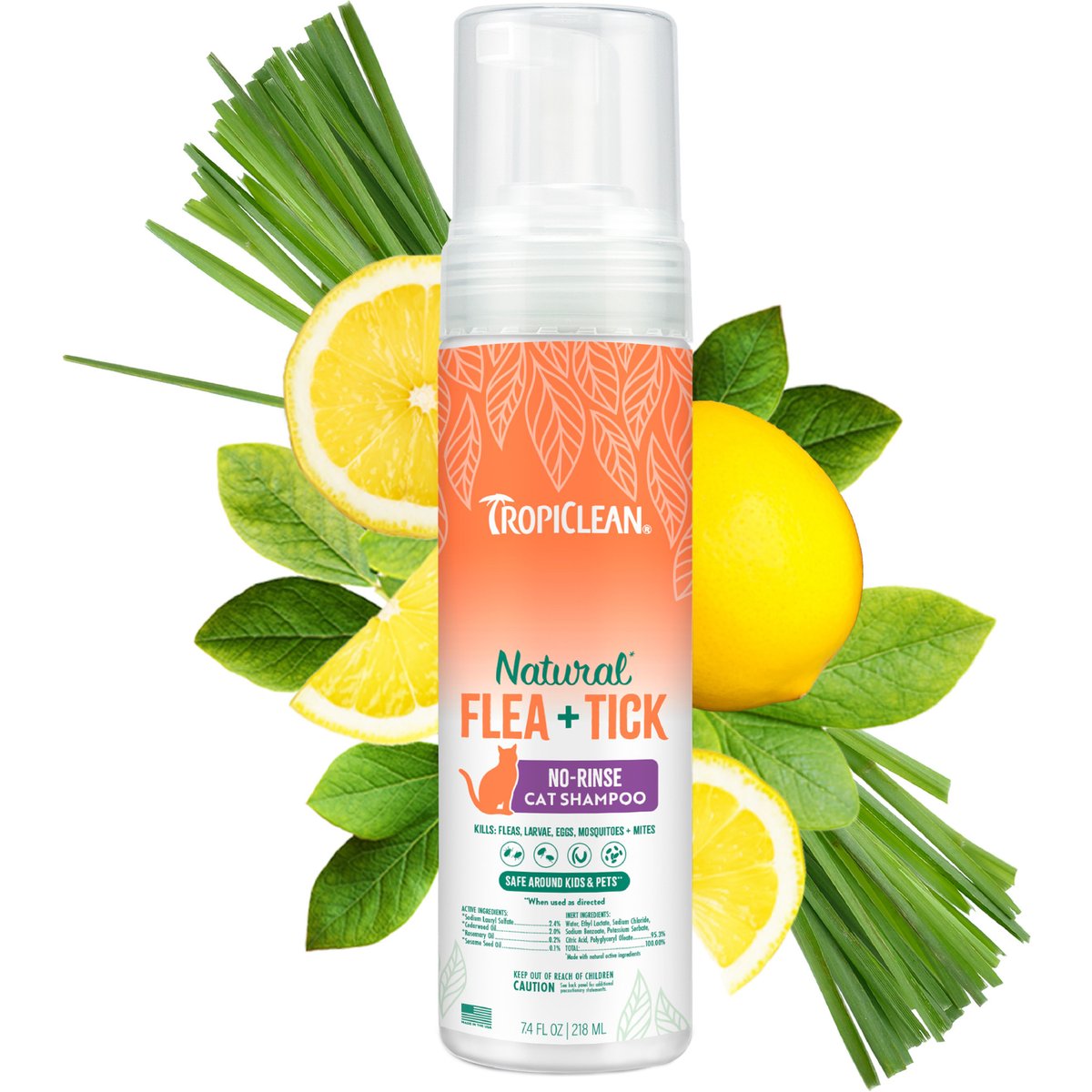 TropiClean Natural* Flea + Tick Waterless Cat Shampoo, 7.4-fl oz bottle