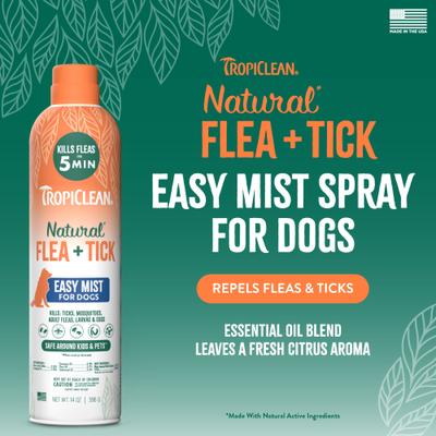 Show full view: TropiClean Natural* Flea + Tick Easy Mist Spray for Dogs, 14-fl oz bottle slide 2 of 8