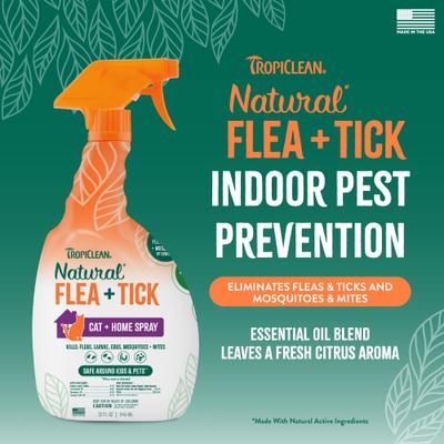 Show full view: TropiClean Natural* Flea + Tick Home Cat Spray, 32-fl oz bottle slide 2 of 8