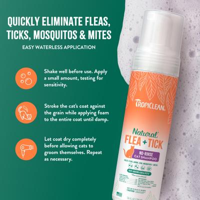 Show full view: TropiClean Natural* Flea + Tick Waterless Cat Shampoo, 7.4-fl oz bottle slide 5 of 8
