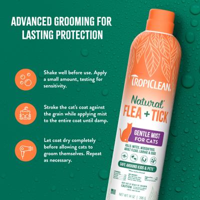 Show full view: TropiClean Natural* Flea + Tick Easy Mist Spray for Cats, 14-fl oz bottle slide 5 of 9