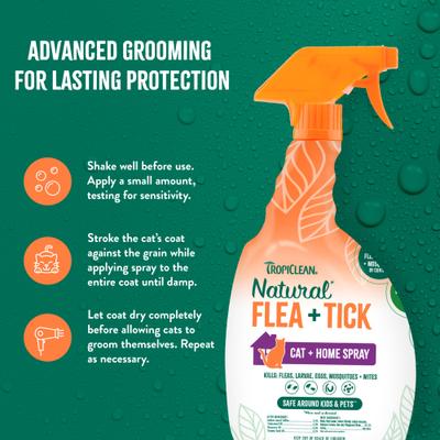 Show full view: TropiClean Natural* Flea + Tick Home Cat Spray, 32-fl oz bottle slide 5 of 8