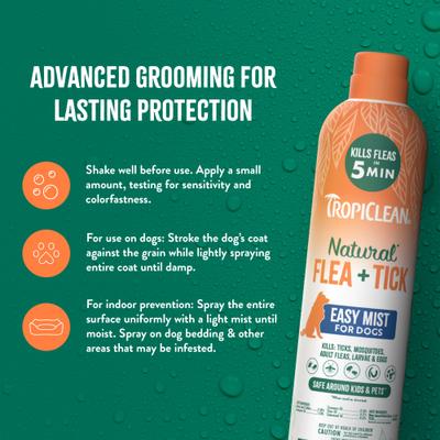 Show full view: TropiClean Natural* Flea + Tick Easy Mist Spray for Dogs, 14-fl oz bottle slide 5 of 8