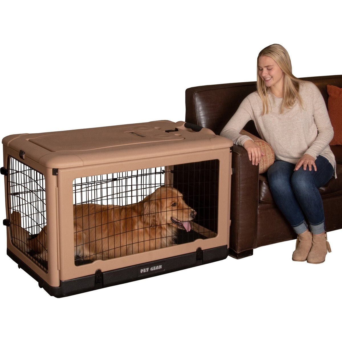 Pet Gear The Other Door Steel Dog Crate, Tan/Black, 42 inch