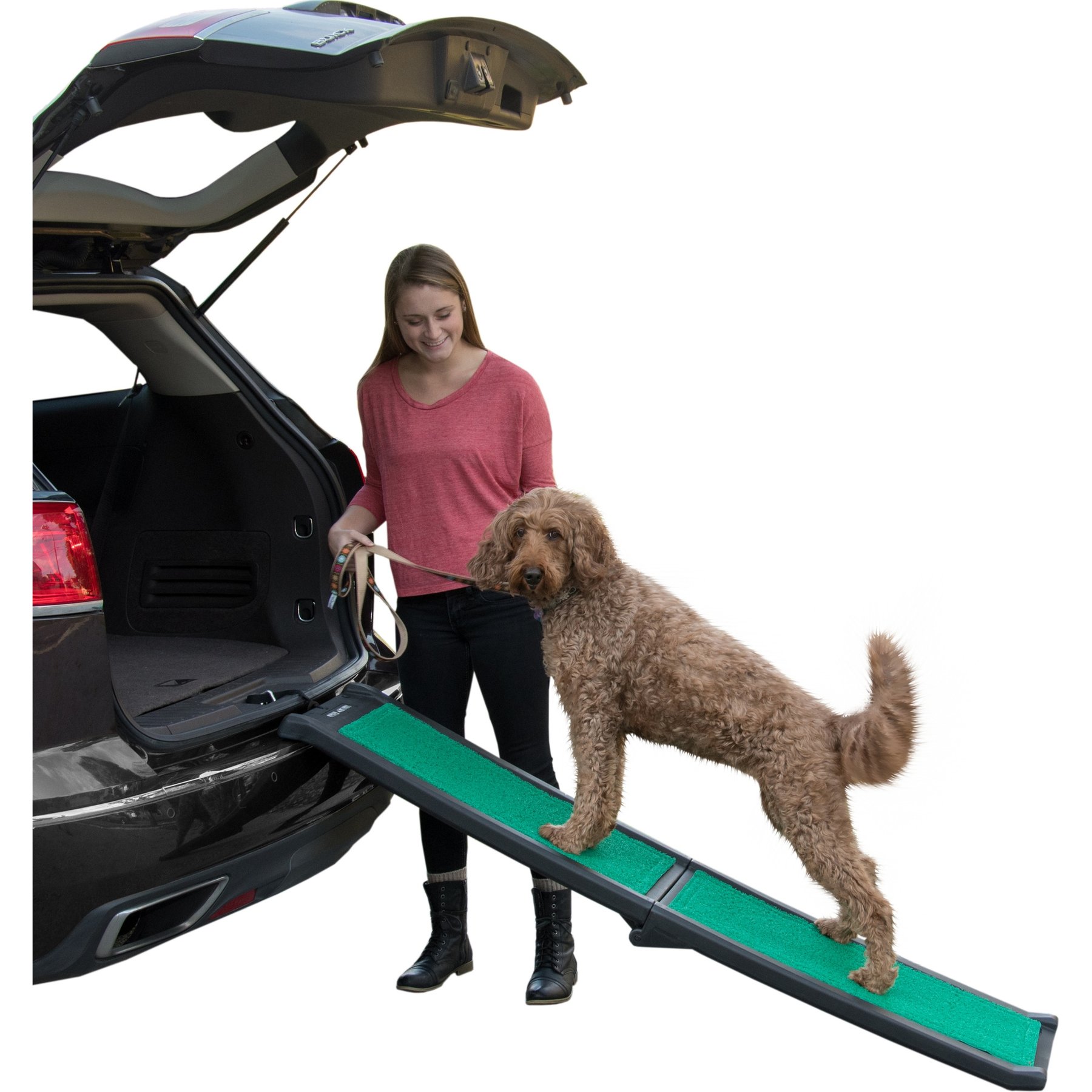 Pet Gear Bi-Fold Dog Ramp with supertrax, Black/Green